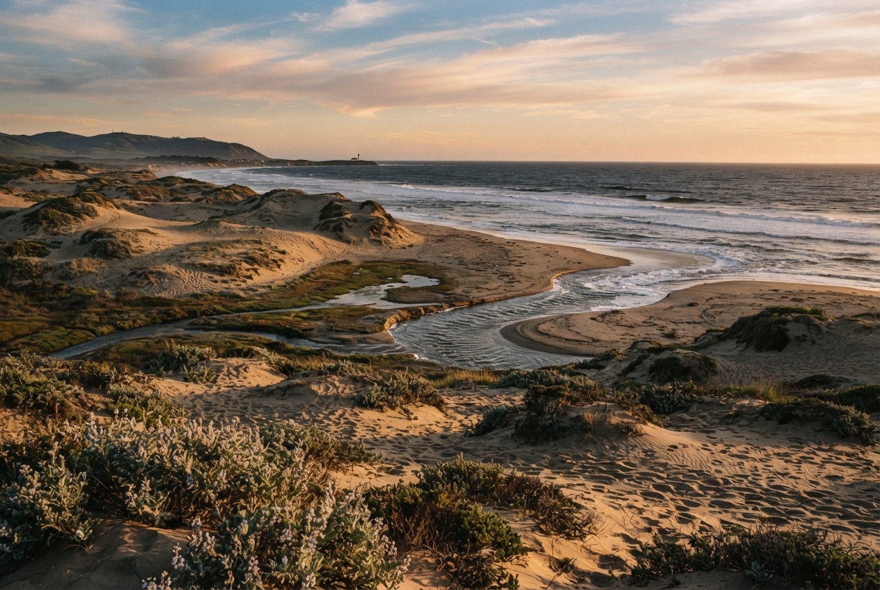 Dunes and a creek mouth at Oceano